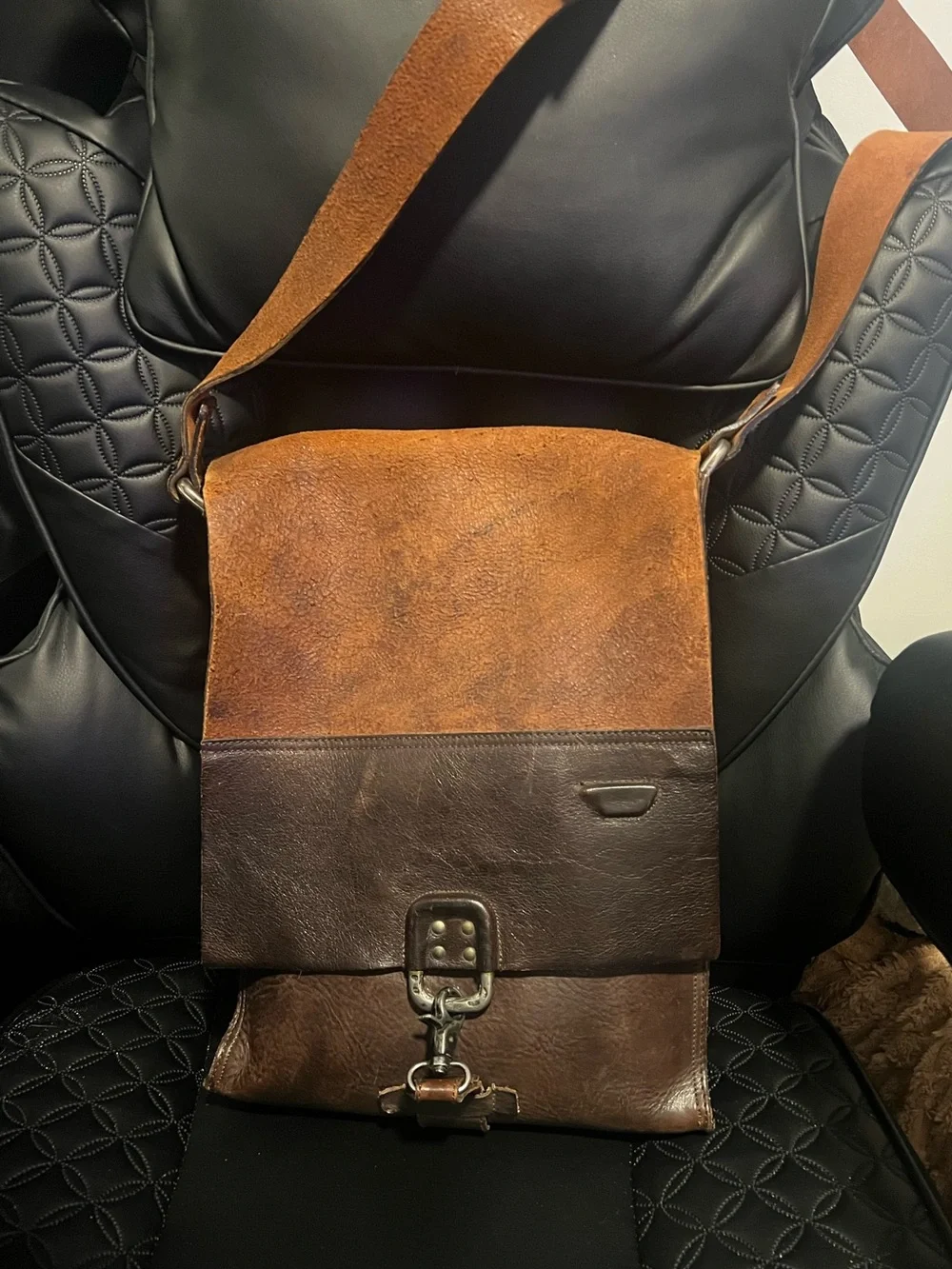 Men’s Diesel Two-Tone Brown Leather Messenger Bag